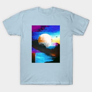 Digital Moon on Colorful Background Blue Moon T-Shirt